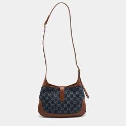 Pre Owned Gucci Blue/Brown GG Denim and Leather Small Jackie 1961 Hobo