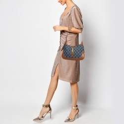 Pre Owned Gucci Blue/Brown GG Denim and Leather Small Jackie 1961 Hobo