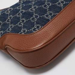 Pre Owned Gucci Blue/Brown GG Denim and Leather Small Jackie 1961 Hobo