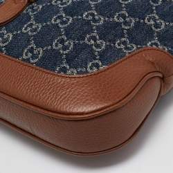 Pre Owned Gucci Blue/Brown GG Denim and Leather Small Jackie 1961 Hobo