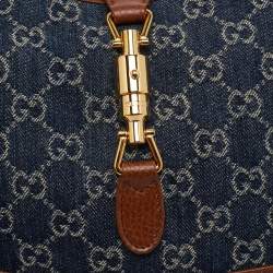 Pre Owned Gucci Blue/Brown GG Denim and Leather Small Jackie 1961 Hobo
