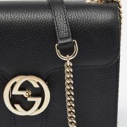 Pre Owned Gucci Black Leather Dollar Interlocking G Crossbody Bag