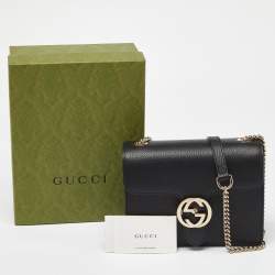 Pre Owned Gucci Black Leather Dollar Interlocking G Crossbody Bag
