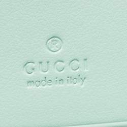 Pre Owned Gucci Light Mint Green Matelassé Leather GG Marmont Compact Wallet on Chain