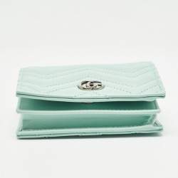 Gucci Light Mint Green Matelassé Leather GG Marmont Compact Wallet on Chain