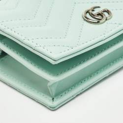 Gucci Light Mint Green Matelassé Leather GG Marmont Compact Wallet on Chain