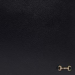 Pre Owned Gucci Black Leather Horsebit Slim Wristlet Clutch
