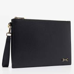 Pre Owned Gucci Black Leather Horsebit Slim Wristlet Clutch