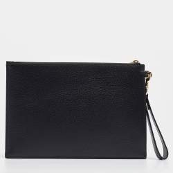 Pre Owned Gucci Black Leather Horsebit Slim Wristlet Clutch