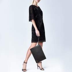 Pre Owned Gucci Black Leather Horsebit Slim Wristlet Clutch