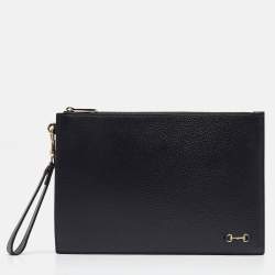 Pre Owned Gucci Black Leather Horsebit Slim Wristlet Clutch