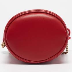 Pre Owned Gucci red Matelasse Leather Mini GG Marmont Bucket Bag