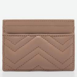 Gucci Dusty Pink Matelassé Leather GG Marmont Card Holder