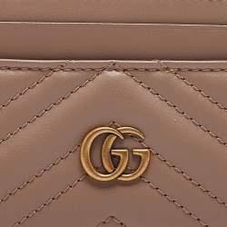 Gucci Dusty Pink Matelassé Leather GG Marmont Card Holder