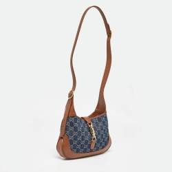 Pre Owned Gucci Blue/Brown GG Denim and Leather Small Jackie 1961 Hobo