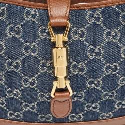 Pre Owned Gucci Blue/Brown GG Denim and Leather Small Jackie 1961 Hobo