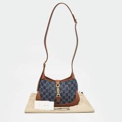 Pre Owned Gucci Blue/Brown GG Denim and Leather Small Jackie 1961 Hobo