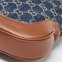 Pre Owned Gucci Blue/Brown GG Denim and Leather Small Jackie 1961 Hobo