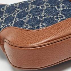 Pre Owned Gucci Blue/Brown GG Denim and Leather Small Jackie 1961 Hobo