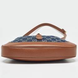 Pre Owned Gucci Blue/Brown GG Denim and Leather Small Jackie 1961 Hobo