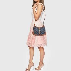 Pre Owned Gucci Blue/Brown GG Denim and Leather Small Jackie 1961 Hobo