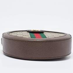 Pre Owned Gucci Brown/Beige GG Supreme Canvas and Leather Mini Ophidia Round Bag