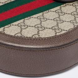 Pre Owned Gucci Brown/Beige GG Supreme Canvas and Leather Mini Ophidia Round Bag