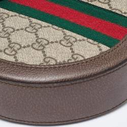 Pre Owned Gucci Brown/Beige GG Supreme Canvas and Leather Mini Ophidia Round Bag