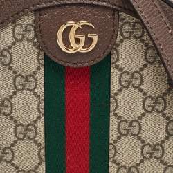Pre Owned Gucci Brown/Beige GG Supreme Canvas and Leather Mini Ophidia Round Bag