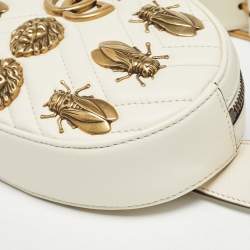 Pre Owned Gucci Off White Matelassé Leather GG Marmont Belt Bag