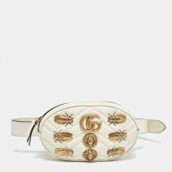 Pre Owned Gucci Off White Matelassé Leather GG Marmont Belt Bag