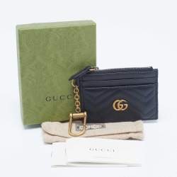 Gucci Black Matelassé Leather GG Marmont Keychain Wallet