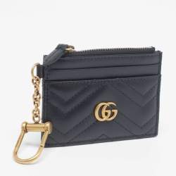 Gucci Black Matelassé Leather GG Marmont Keychain Wallet