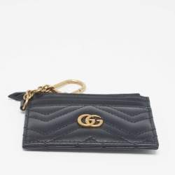 Gucci Black Matelassé Leather GG Marmont Keychain Wallet