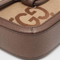 Pre Owned Gucci Brown/Beige Jumbo GG Canvas Mini Horsebit 1955 Shoulder Bag
