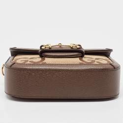 Pre Owned Gucci Brown/Beige Jumbo GG Canvas Mini Horsebit 1955 Shoulder Bag
