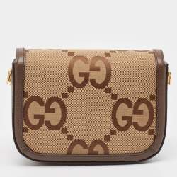 Pre Owned Gucci Brown/Beige Jumbo GG Canvas Mini Horsebit 1955 Shoulder Bag