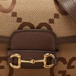 Pre Owned Gucci Brown/Beige Jumbo GG Canvas Mini Horsebit 1955 Shoulder Bag