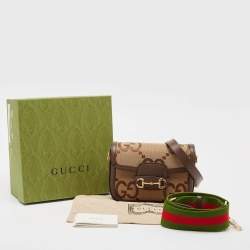 Pre Owned Gucci Brown/Beige Jumbo GG Canvas Mini Horsebit 1955 Shoulder Bag