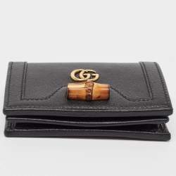 Gucci Black Leather Bamboo Diana Card Case