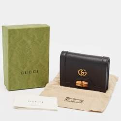 Gucci Black Leather Bamboo Diana Card Case