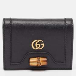 Gucci Black Leather Bamboo Diana Card Case