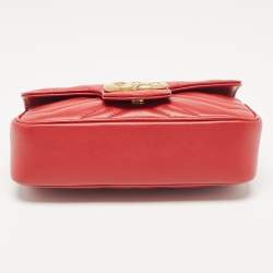 Pre Owned Gucci Red Matelassé Leather Super Mini GG Marmont Shoulder Bag