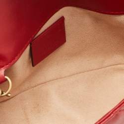 Pre Owned Gucci Red Matelassé Leather Super Mini GG Marmont Shoulder Bag