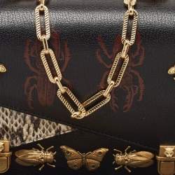 Pre Owned Gucci Black Python and Leather Studded Ottilia Bamboo Top Handle Bag