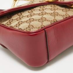 Pre Owned Gucci Beige/Red Diagonal Quilt GG Canvas and Leather Small GG Marmont Shoulder Bag