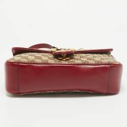 Pre Owned Gucci Beige/Red Diagonal Quilt GG Canvas and Leather Small GG Marmont Shoulder Bag