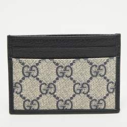 Gucci Beige/Navy Blue GG Supreme Canvas and Leather Interlocking G Card Holder