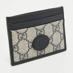 Gucci Beige/Navy Blue GG Supreme Canvas and Leather Interlocking G Card Holder