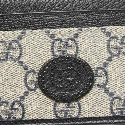 Gucci Beige/Navy Blue GG Supreme Canvas and Leather Interlocking G Card Holder